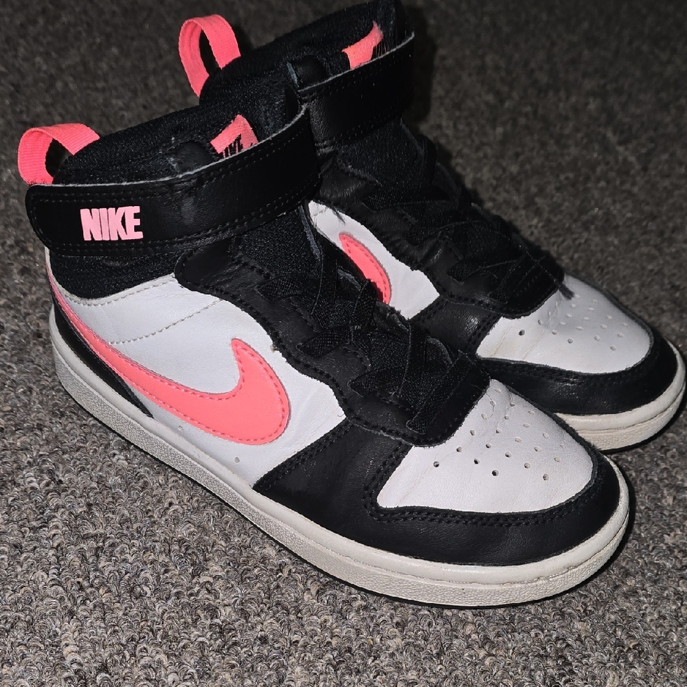 Nike Black and Pink High-Top Sneakers with Velcro Strap